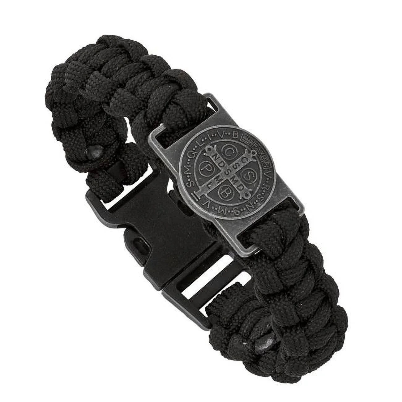 Mcvan B1128C Men Paracord Saint Benedict Black Carded Bracelet