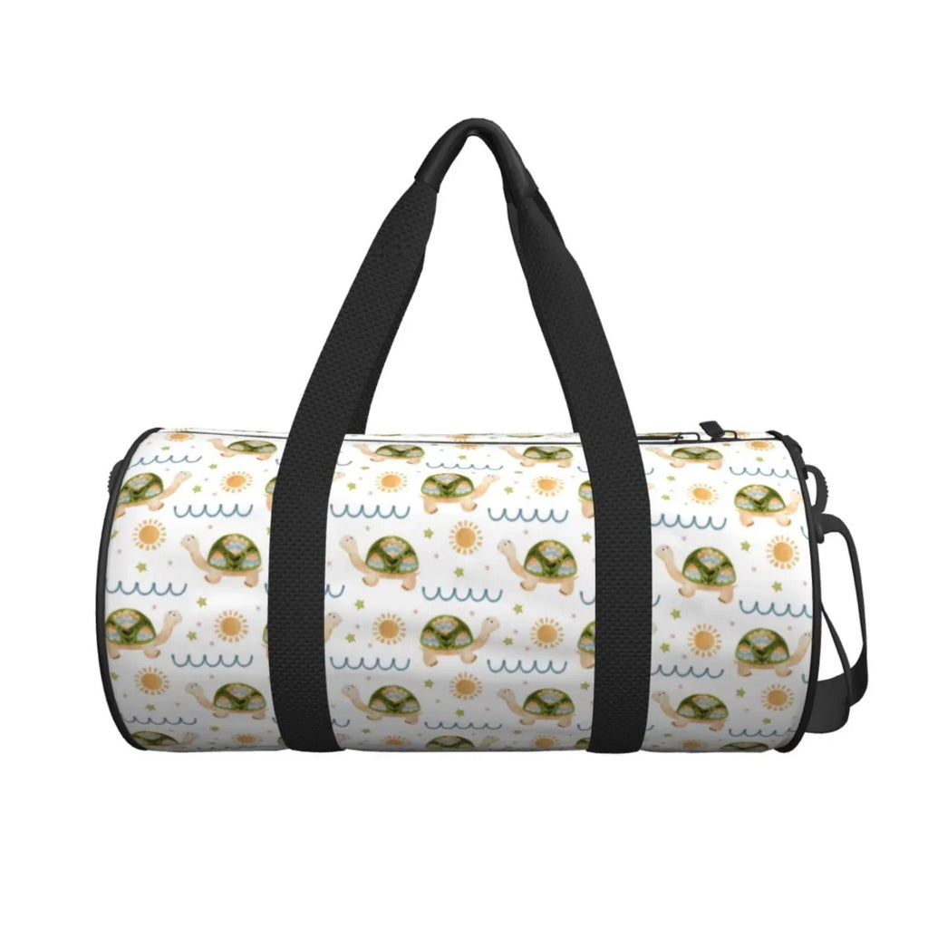 Coaee Sea Turtle Basking in the Sun Large Capacity Travel Luggage Bag Cylinder Gym Bag Waterproof Sports Bag with Pocket and Compartment