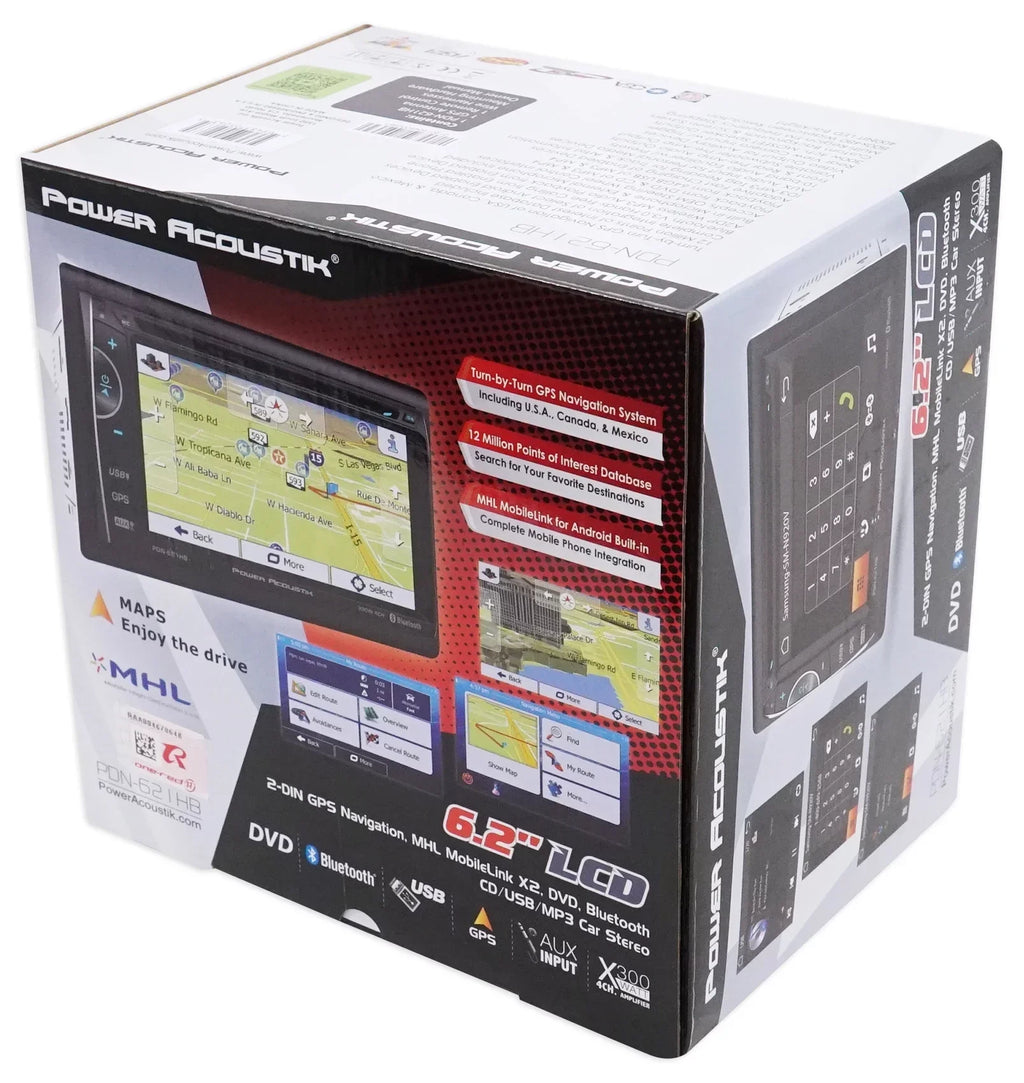 Power Acoustik PDN-621HB 6.2" Incite Double-DIN In-Dash GPS Navigation LCD Touchscreen DVD Receiver with Bluetooth and MHL Mobilelink X2