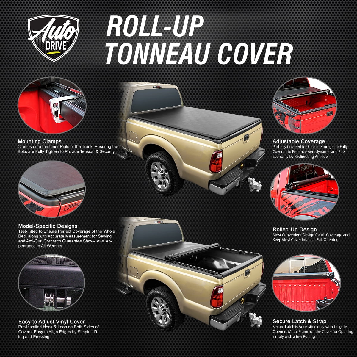Auto Drive Soft Roll up Truck Bed Tonneau Cover Fits 2009-2023 Ram 1500 5.7FT Bed (67.4") w/o RamBox