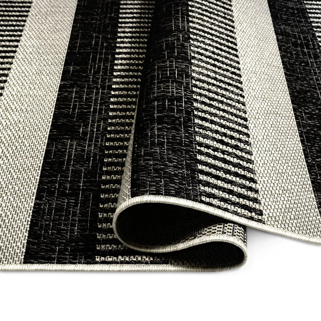 Nicole Miller New York Patio Country Charlotte Modern Striped Indoor/Outdoor Area Rug, Black/Grey, 5'2"x7'2"
