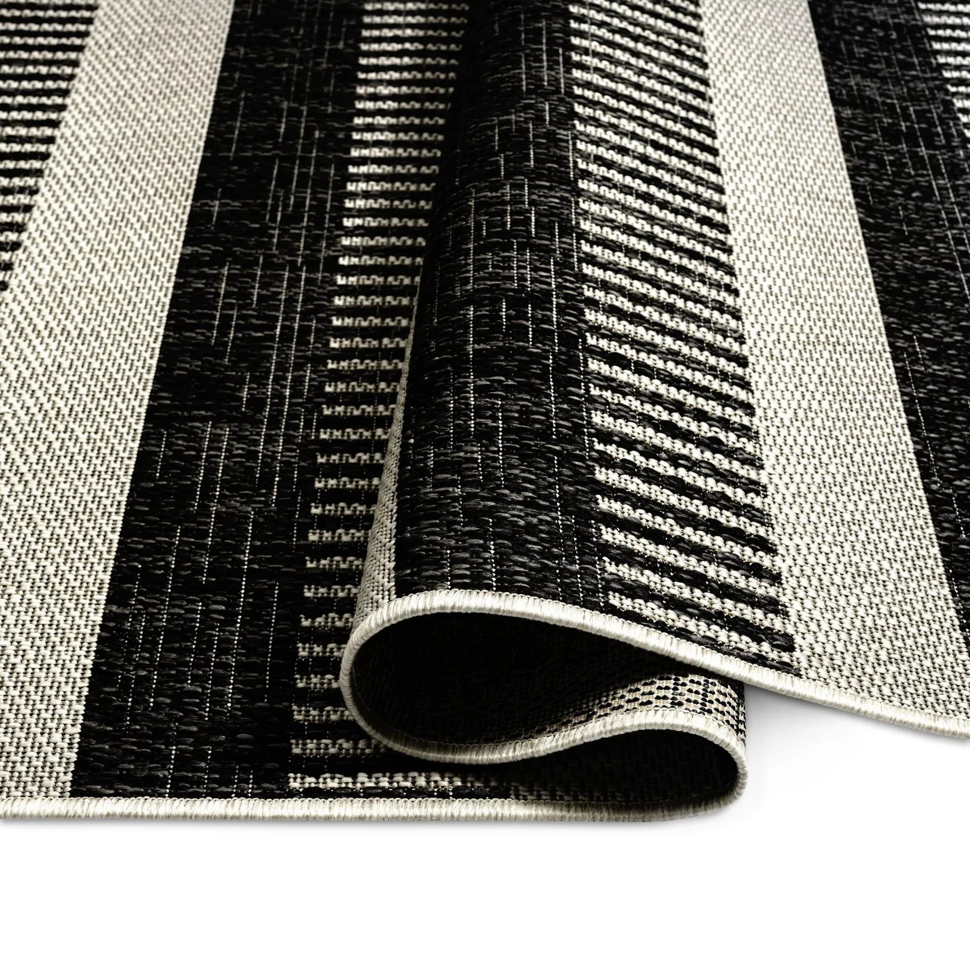 Nicole Miller New York Patio Country Charlotte Modern Striped Indoor/Outdoor Area Rug, Black/Grey, 5'2"x7'2"