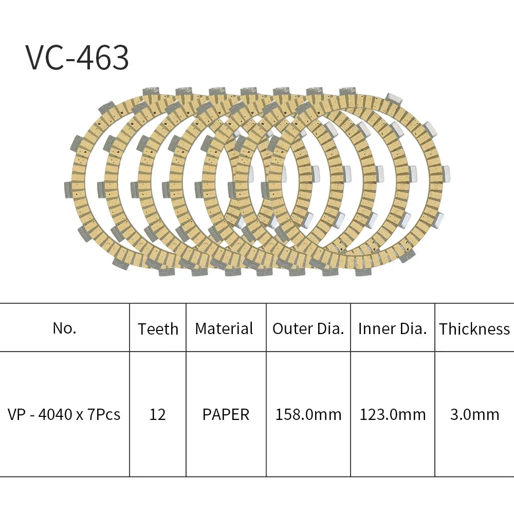 For Kawasaki VN400 Vulcan Classic Drifter/ ZR400 Zephyr X/ ZR400 ZRX400 ZRX400-II ZZ-R400/ EN450  454 LTD/ EN500 Vulcan 500 LTD/  Motorcycle Clutch Friction Plates 7 PCS Paper Based Kits