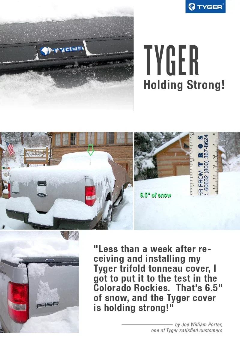 TYGER TG-BC3F1019 Tri-Fold Pickup Tonneau Cover Fit 09-14 Ford F-150 (NOT Raptor Series) w/o Utility Track 5.5 feet (66 inch) Trifold Truck Cargo Bed Tonno Cover (NOT For Stepside) 2010 2011 2012 2013