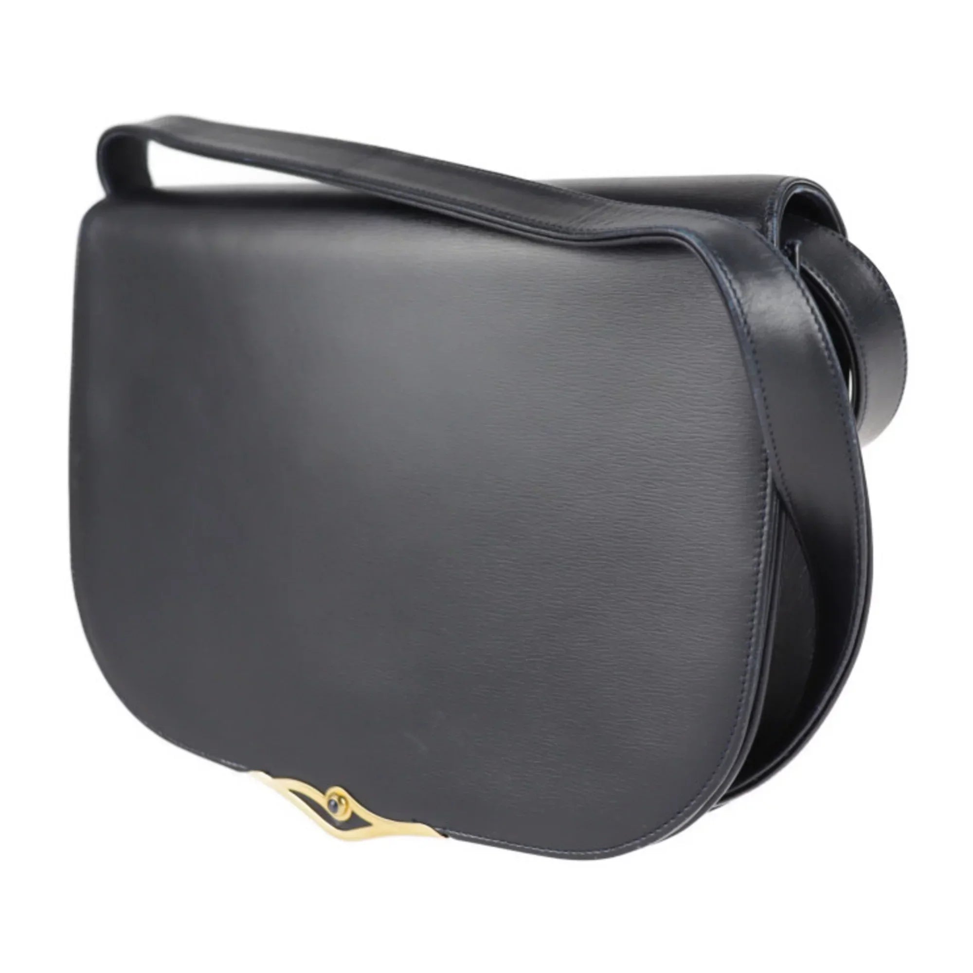 Pre-Owned CARTIER Cartier sapphire line shoulder bag calf leather dark navy 2WAY clutch (Good)