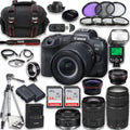 Canon EOS R5 Full Frame Mirrorless Camera with RF 24-105mm STM & 75-300mm f/4-5.6 III + RF 50mm f/1.8 STM Lenses + 128GB Memory Card + Accessories including: TTL Flash, Extra Battery, Tripod & More
