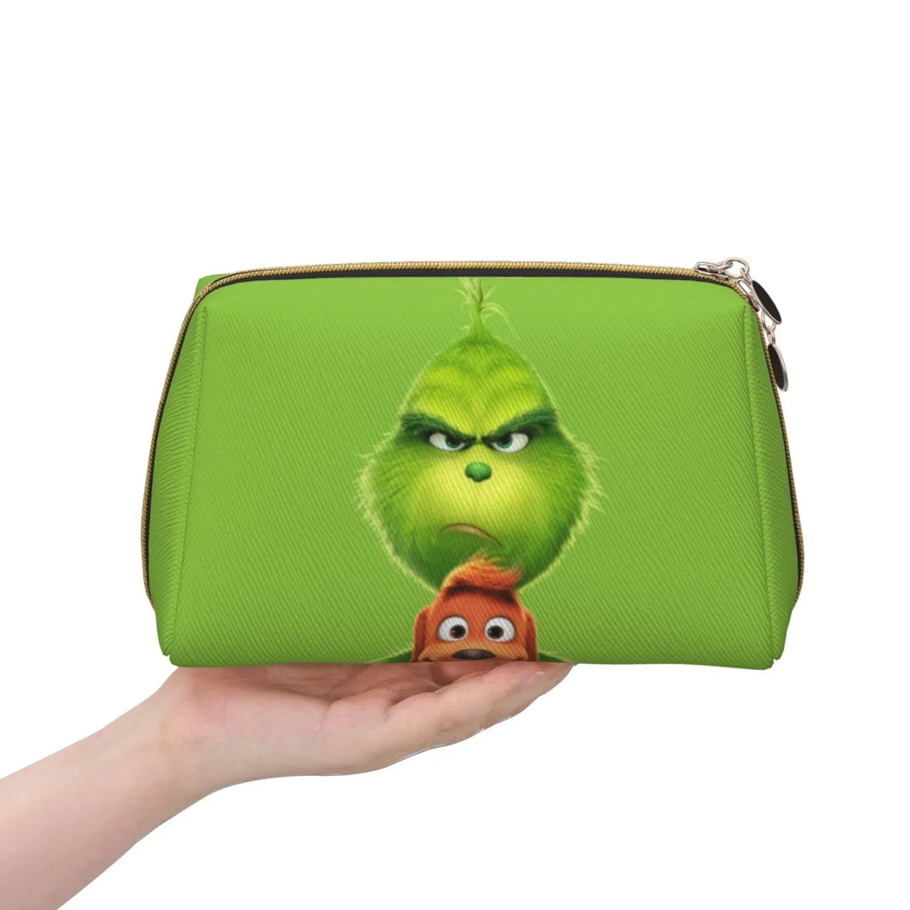 Animated Grinch Cosmetic Bag Makeup Organizer Leather Portable Pouch Gift Travel Toiletry Bag Storage Purse