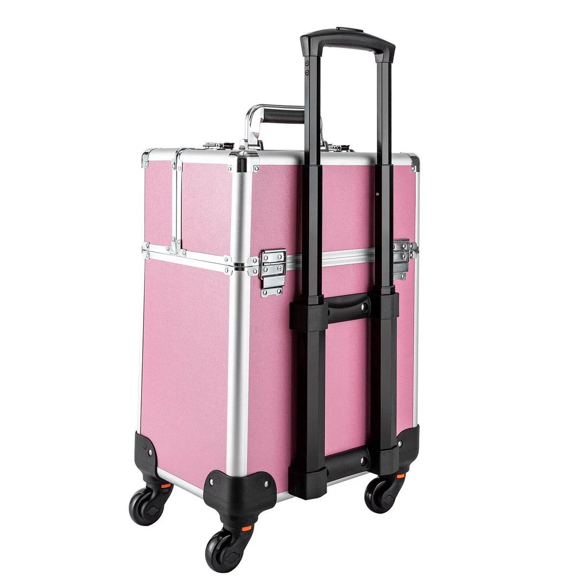 ZhdnBhnos Professional Rolling Extendable Makeup Train Case Cosmetic Trolley Storage Box Organizer (Pink)