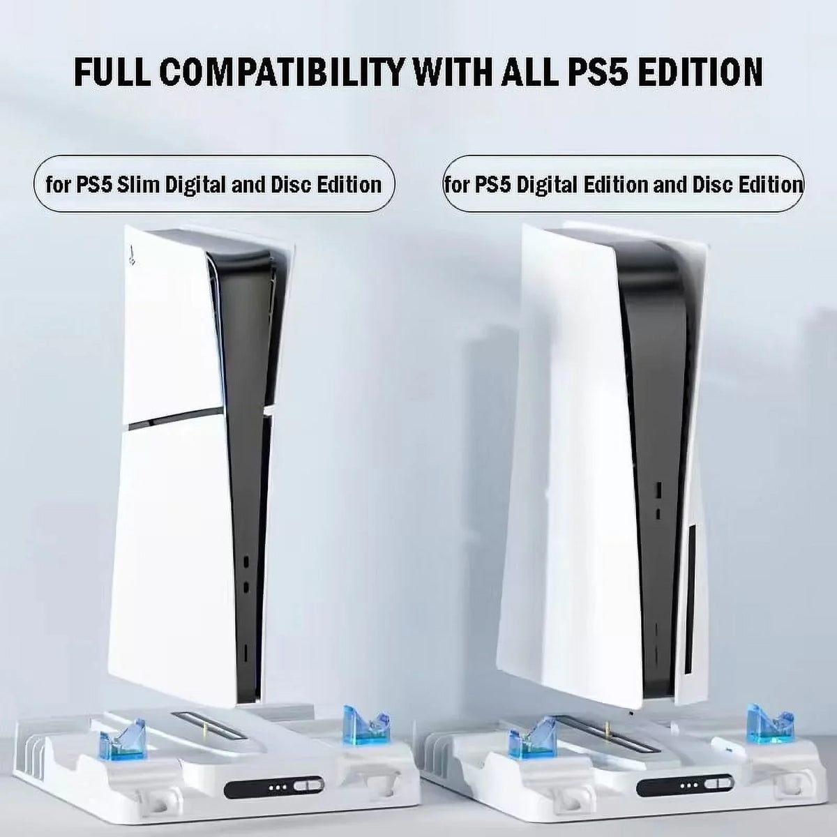 Stand Cooling Station for PS5 Slim Game Console with Dual Controller Charging Station Game Slots Game Console Accessories-White