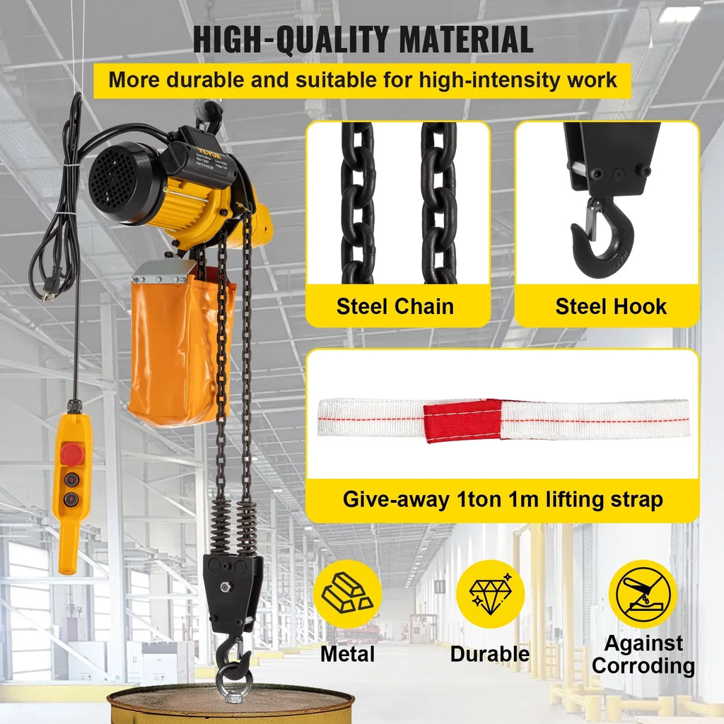 VEVOR Lift Electric Hoist, 2200 lbs Electric Winch w/ 10ft Wired Remote Control, 110V Overhead Crane Garage Ceiling Pulley Winch of 10ft Lift Height, Used In Factories, Warehouses, Construction