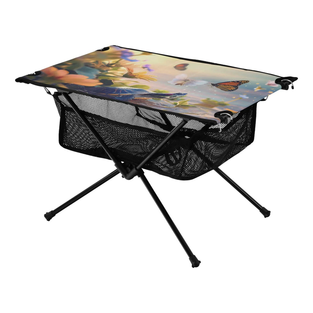 Funny Turtle and Butterfly Camping Folding Table Portable Beach Table with Storage Bag Compact Picnic Table for Outdoor Travel Fishing BBQ