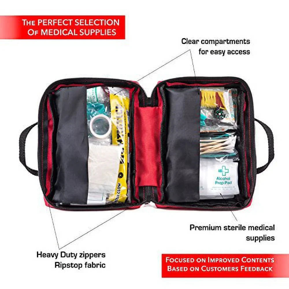First Aid Kit - 160 Piece - for Car, Travel, Camping, Home, Office, Sports, Survival | Complete Emergency Bag Fully stocked with Medical Supplies