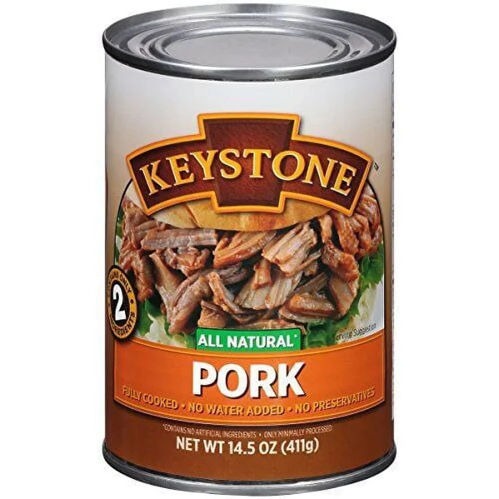 (12 Pack) Keystone All Natural Pork 14.5 oz Can  Emergency Survival Food For Camping Hiking and Backpacking Ready to Eat- Pack of 12 Cans