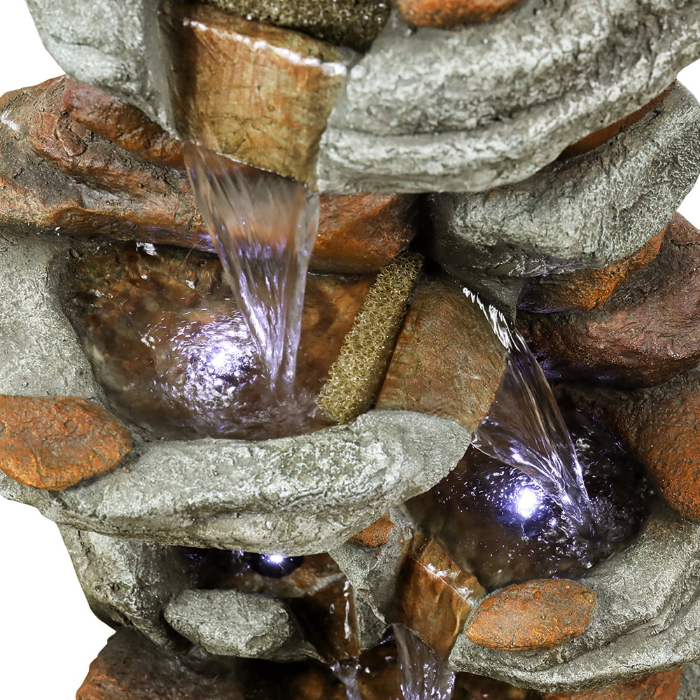 30-inch High Outdoor Water Fountain with LED Lights - Cascading Water Feature for Home, Garden, Patio and Deck Decor
