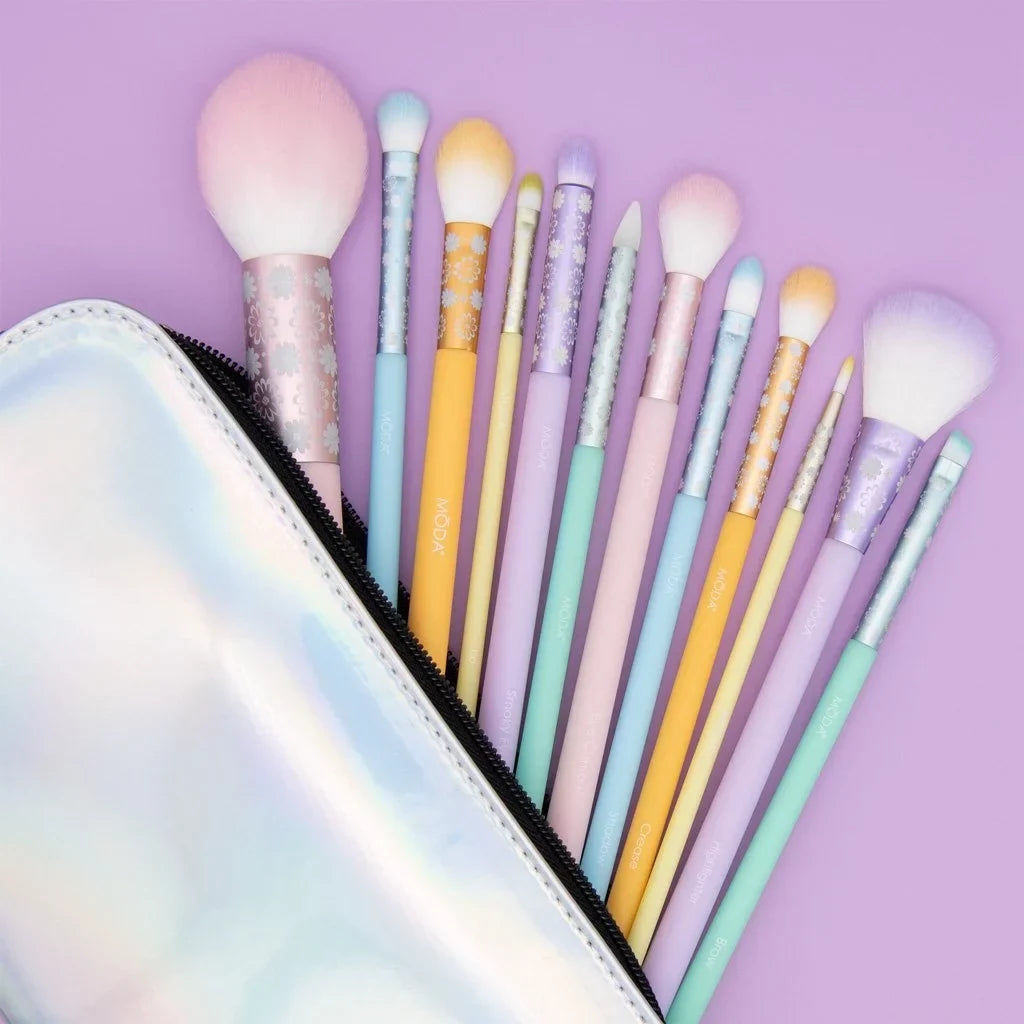 Moda Brush Posh Pastel Signature 13pc Makeup Brush Set, Includes Highlighter, Crease, and Shader Makeup Brushes