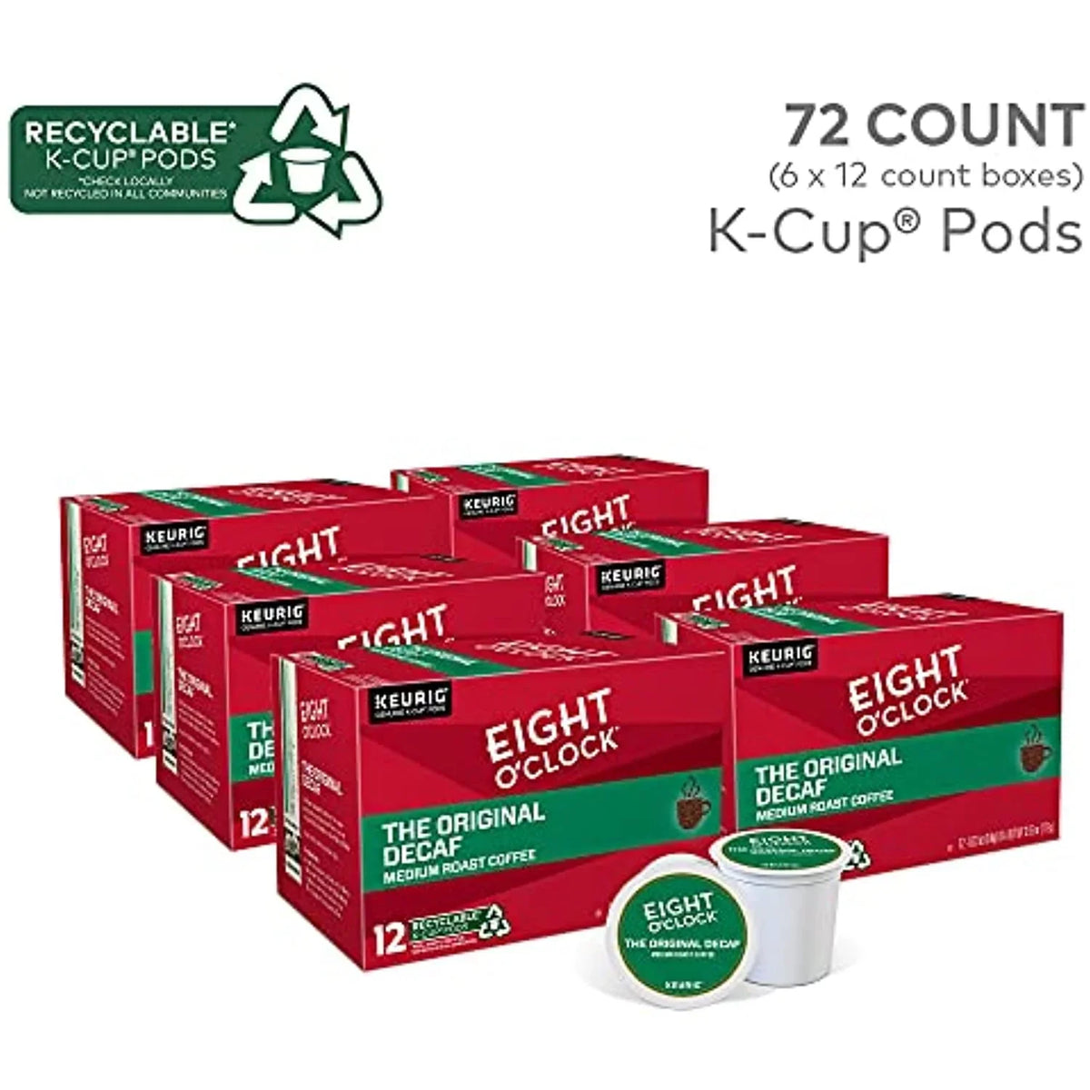 Eight Oclock Coffee The Original Decaf, Single-Serve Coffee K-Cup Pods, Medium Roast, 72 Count