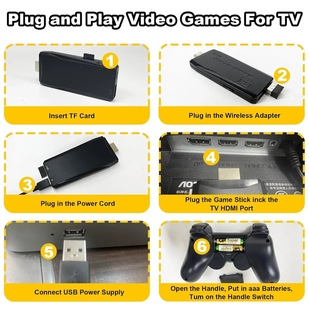 Retro Game Stick with Built-in 9 Emulators, Retro Gaming Console with 20,000+ Games, HD Output and 2.4GHz Wireless Controller for TV Plug and Play - Revisit Classic Games