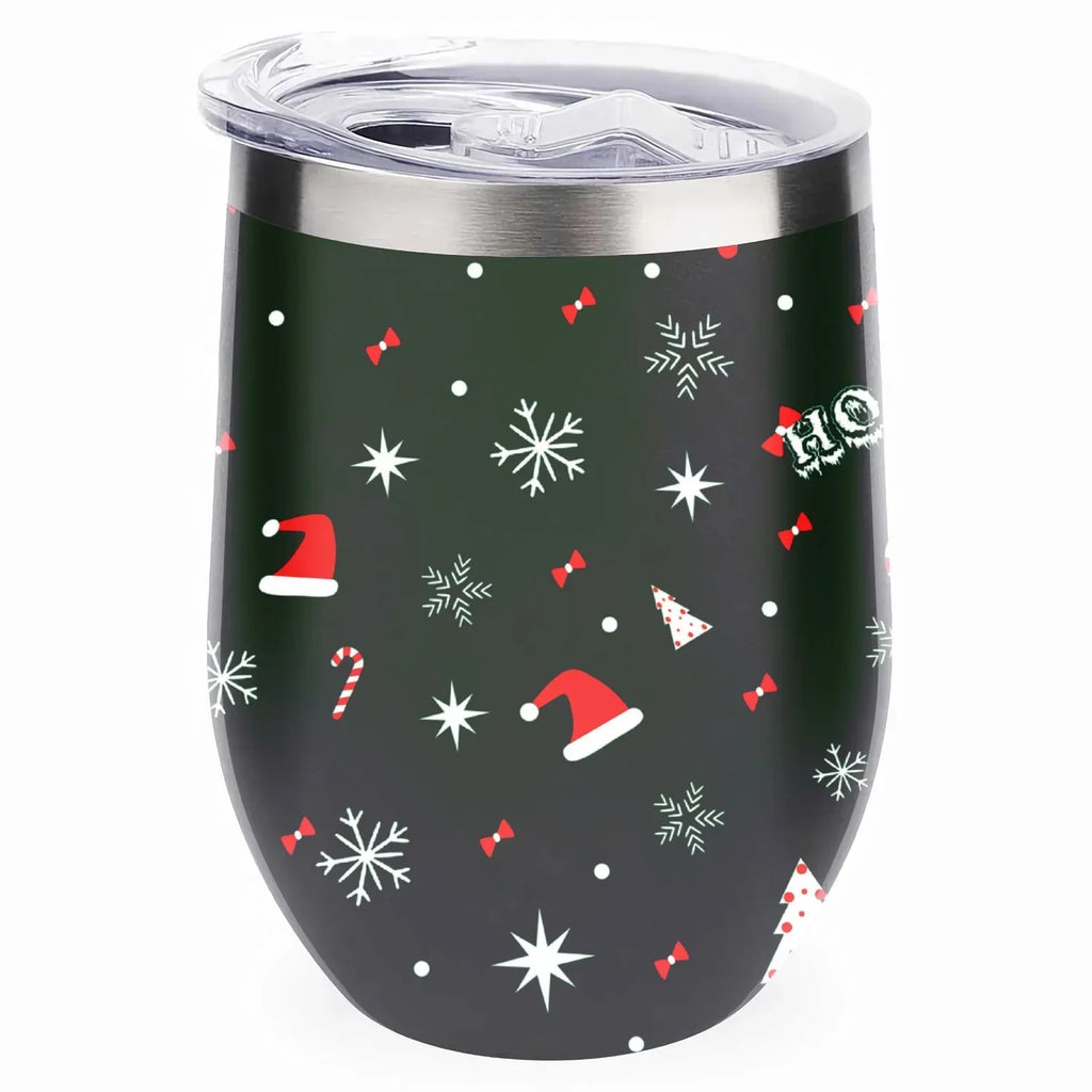 Hidove 12oz 304 Stainless Steel Vacuum Insulated Cups, Christmas Tree with Red and Green Color Eggshell Cup U Shape Tumbler Cups with Lid, Double Layer Insulation Wine Cup Big Belly Cup