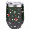 Hidove 12oz 304 Stainless Steel Vacuum Insulated Cups, Christmas Tree with Red and Green Color Eggshell Cup U Shape Tumbler Cups with Lid, Double Layer Insulation Wine Cup Big Belly Cup