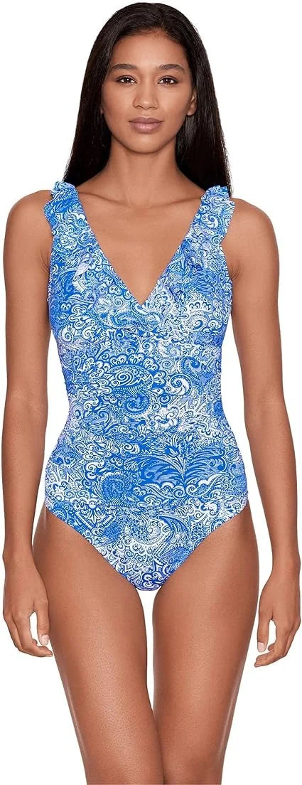 Ralph Lauren Printed Ruffled Tummy-Control One-Piece Swimsuit