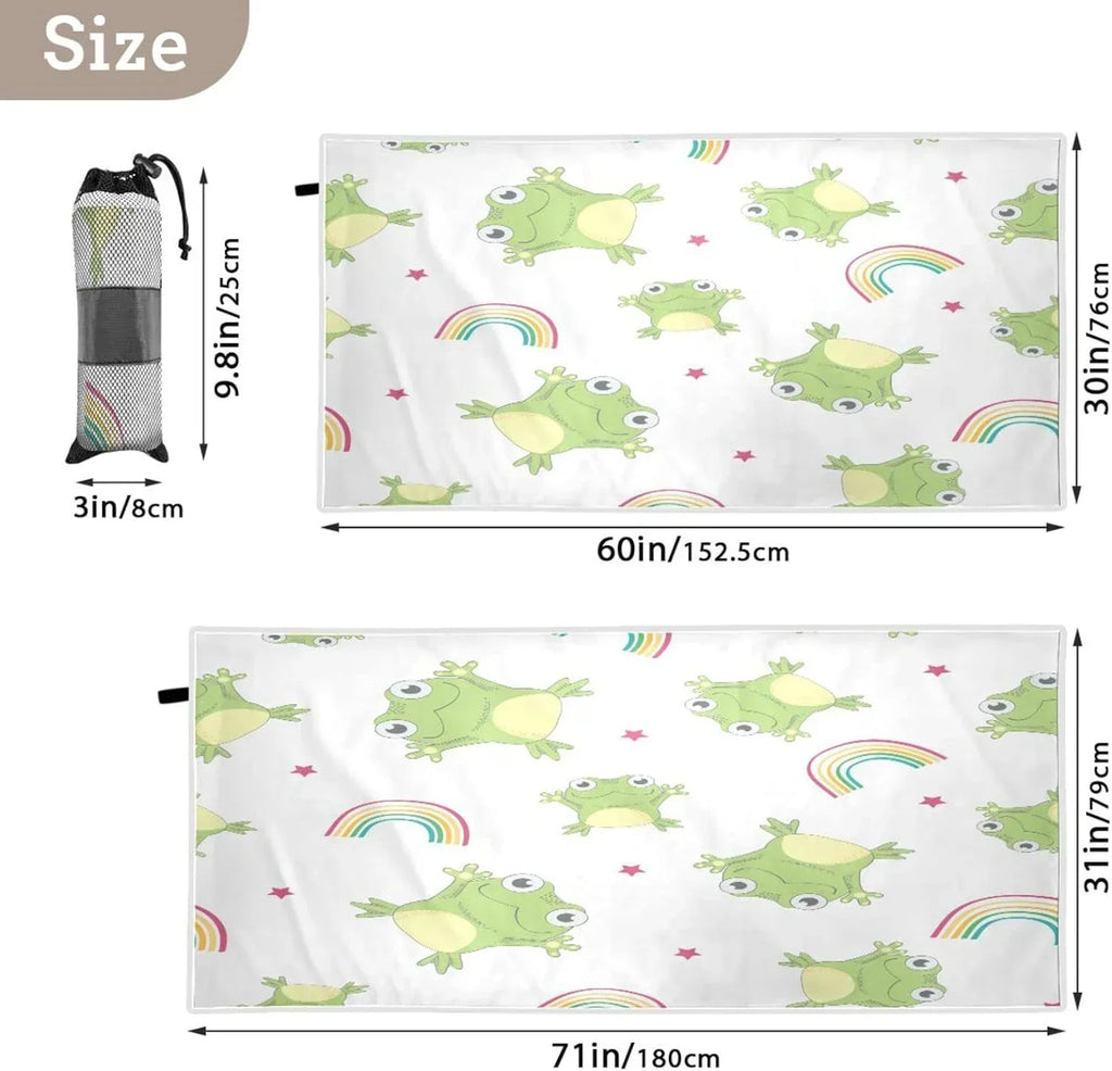 Bestwell Cartoon Frogs Beach Towel Oversized Towel Blanket, Thin Lightweight Microfiber Sand Free Quick Dry Towel, 31”X71” Multipurpose Pool Bath Yoga Swim Shower Towel