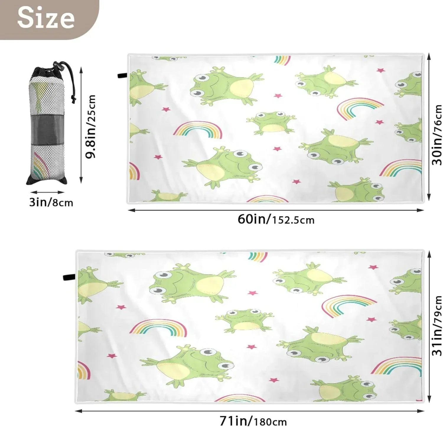 Bestwell Cartoon Frogs Beach Towel Oversized Towel Blanket, Thin Lightweight Microfiber Sand Free Quick Dry Towel, 31”X71” Multipurpose Pool Bath Yoga Swim Shower Towel