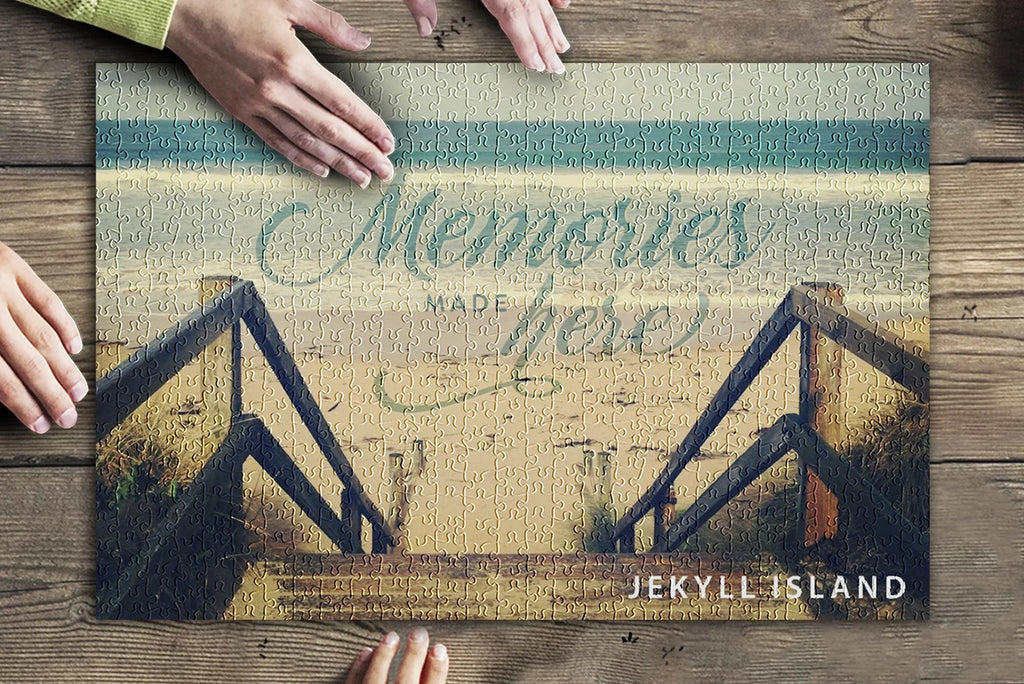 Jekyll Island, Georgia, Memories Made Here, Sandy Stairs and Beach (19x27 inches, Premium 500 Piece Jigsaw Puzzle for Adults and Family, Made in USA)