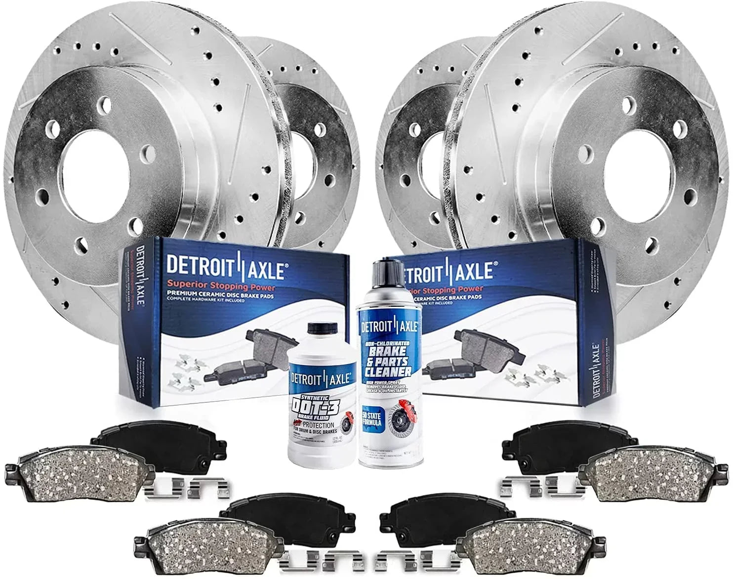 Detroit Axle - Brake Kit for Chevy GMC Silverado Sierra 1500 Astro Tahoe Safari Yukon Replacement Drilled Slotted Disc Brake Rotors Ceramic Brakes Pads: 12'' Front and 12.78'' Rear Rotors