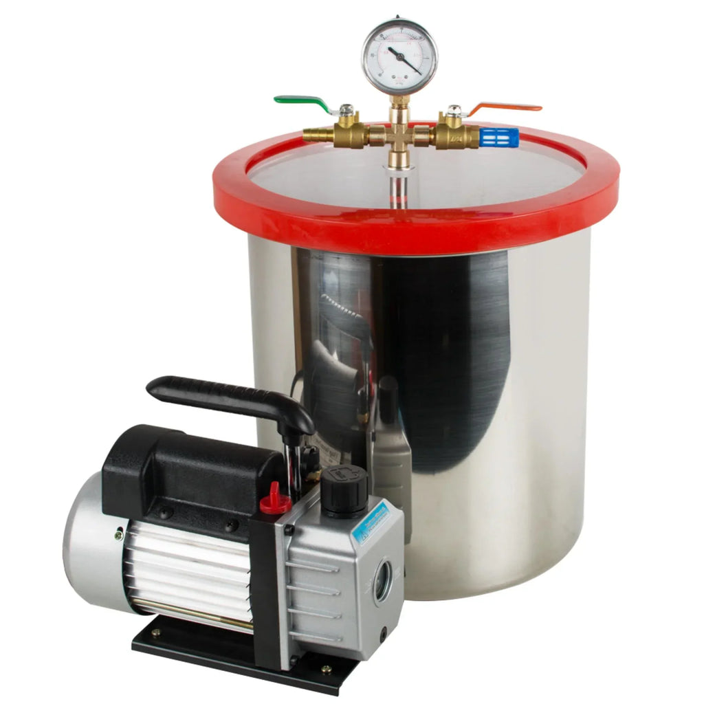 Efficiently Eliminate Air Bubbles with Our Stainless Steel Silicone Machine and Powerful 3CFM Vacuum Pump - The Ultimate Vacuum Degassing Chamber Kit [5 Gallon]