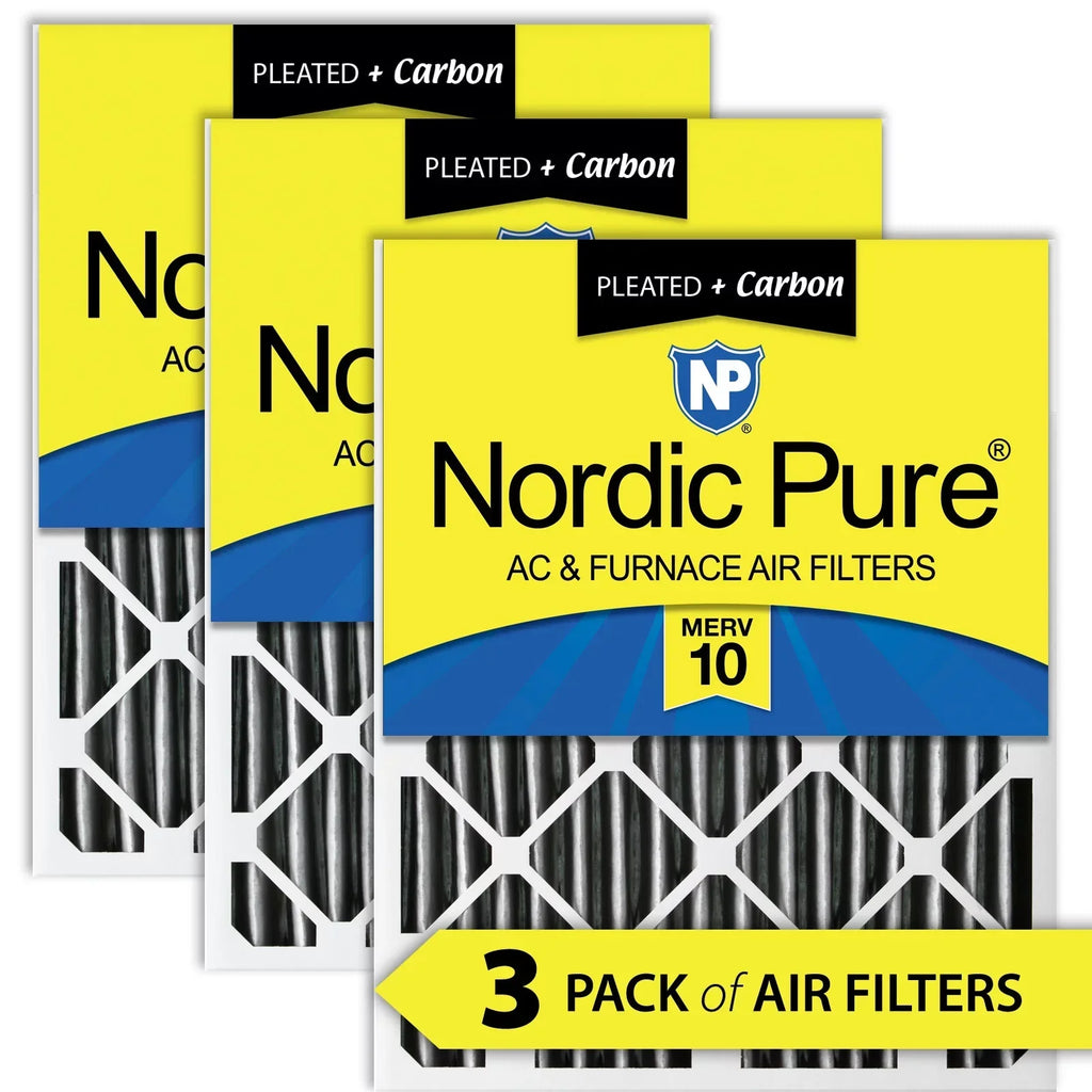 Nordic Pure 24x24x2 Furnace Air Filters MERV 10 Pleated Plus Carbon 3 Pack