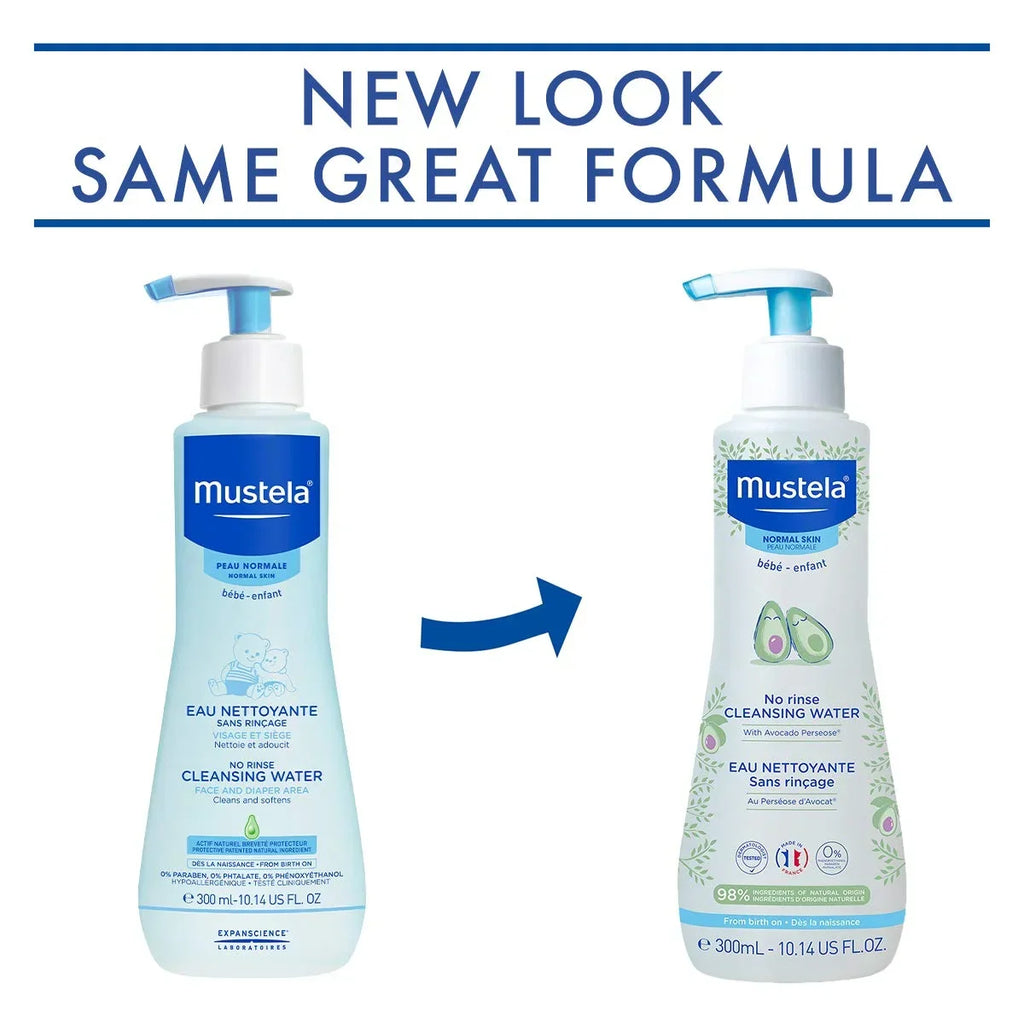 Mustela Baby Cleansing Water - No-Rinse Micellar Water - with Natural Avocado & Aloe Vera - for Baby's Face, Body & Diaper - 1 or 2-Pack - Various Sizes