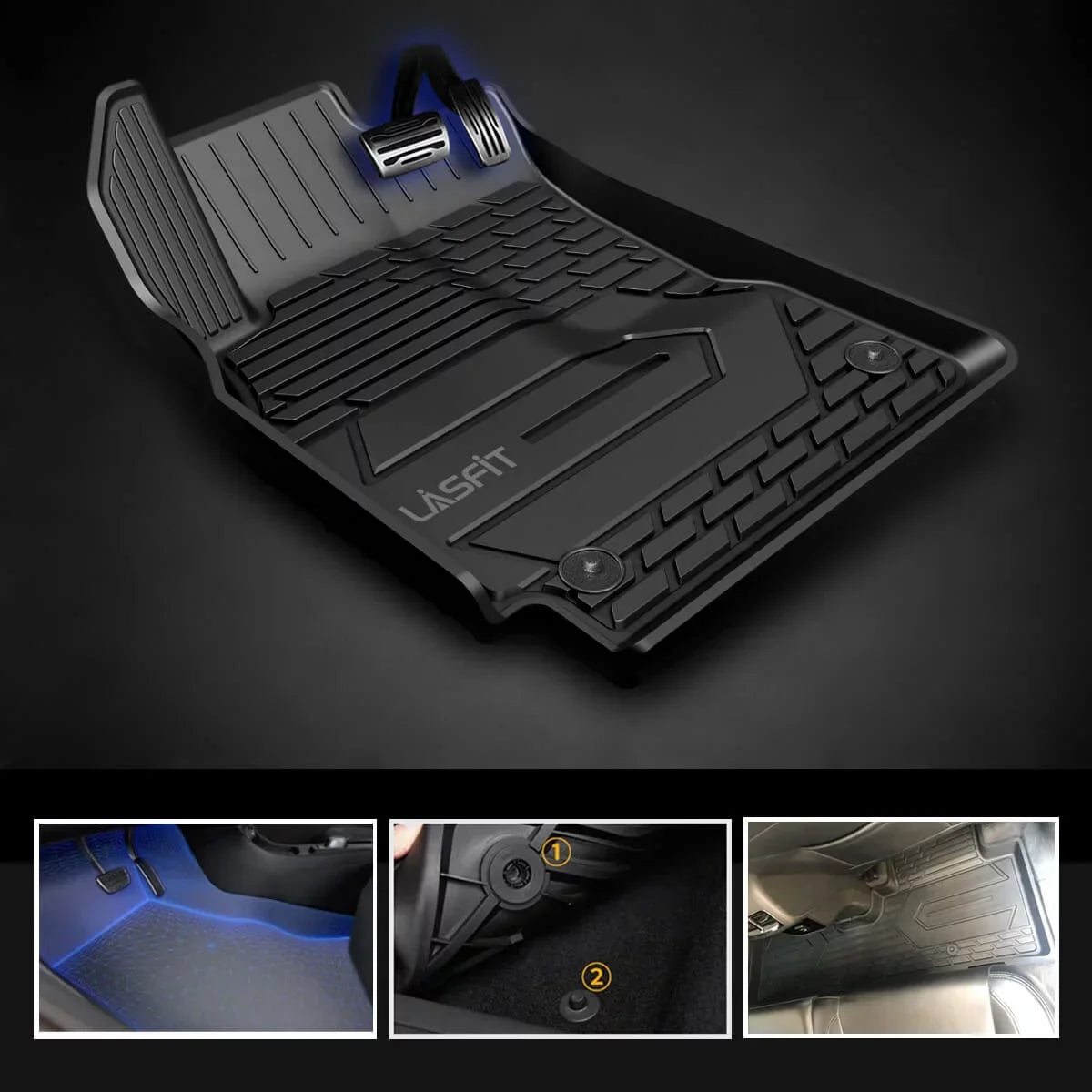 Lasfit Floor Liners for 2013- 2015 Jeep Grand Cherokee （Fit Bench Seating ONLY）,for 2013-2021 Dodge Durango (Fit Bench Seating on 2nd Row only),All Weather Fit TPE Floor Mats Set