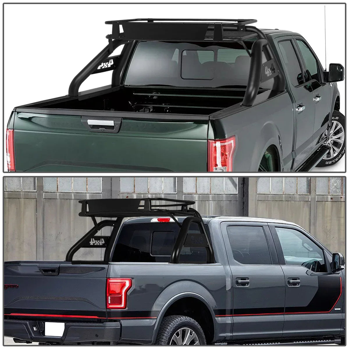 DNA Motoring TCRB-001 For 2007 to 2018 Toyota Tundra Styleside Truck Bed Heavy Duty Aluminum Roll Bar + Roof Cargo Rack Bracket Carrier 08 09 10 11 12 13 14 15 16 17