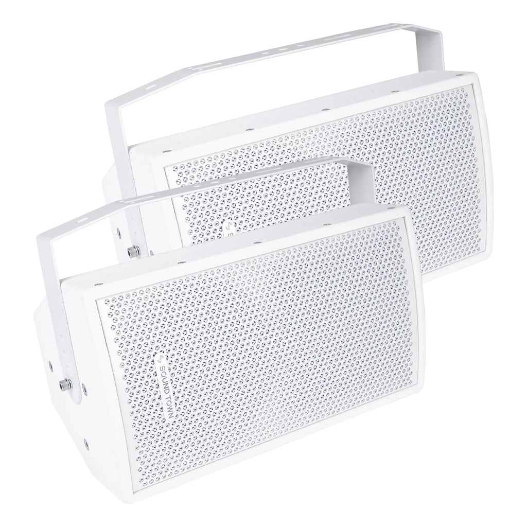 Sound Town Pair of CARME Series 8" 350W 2-Way Professional PA DJ Speakers, White with Compression Drivers, Birch Plywood and U Brackets for Installation, Live Sound, Karaoke, Bar, Church (CARME-U108W-