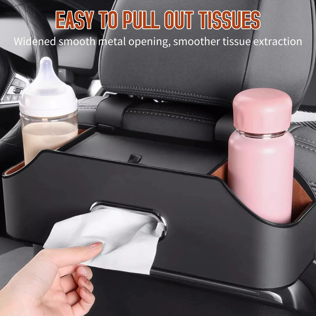 Car Backseat Organizer, Car Headrest Backseat Organizer with Cup Holder, Tissue Box, Headrest Hook, Phone Holder, Multifunctional Storage Box to Organize Toys Phones Bottles Snacks Books