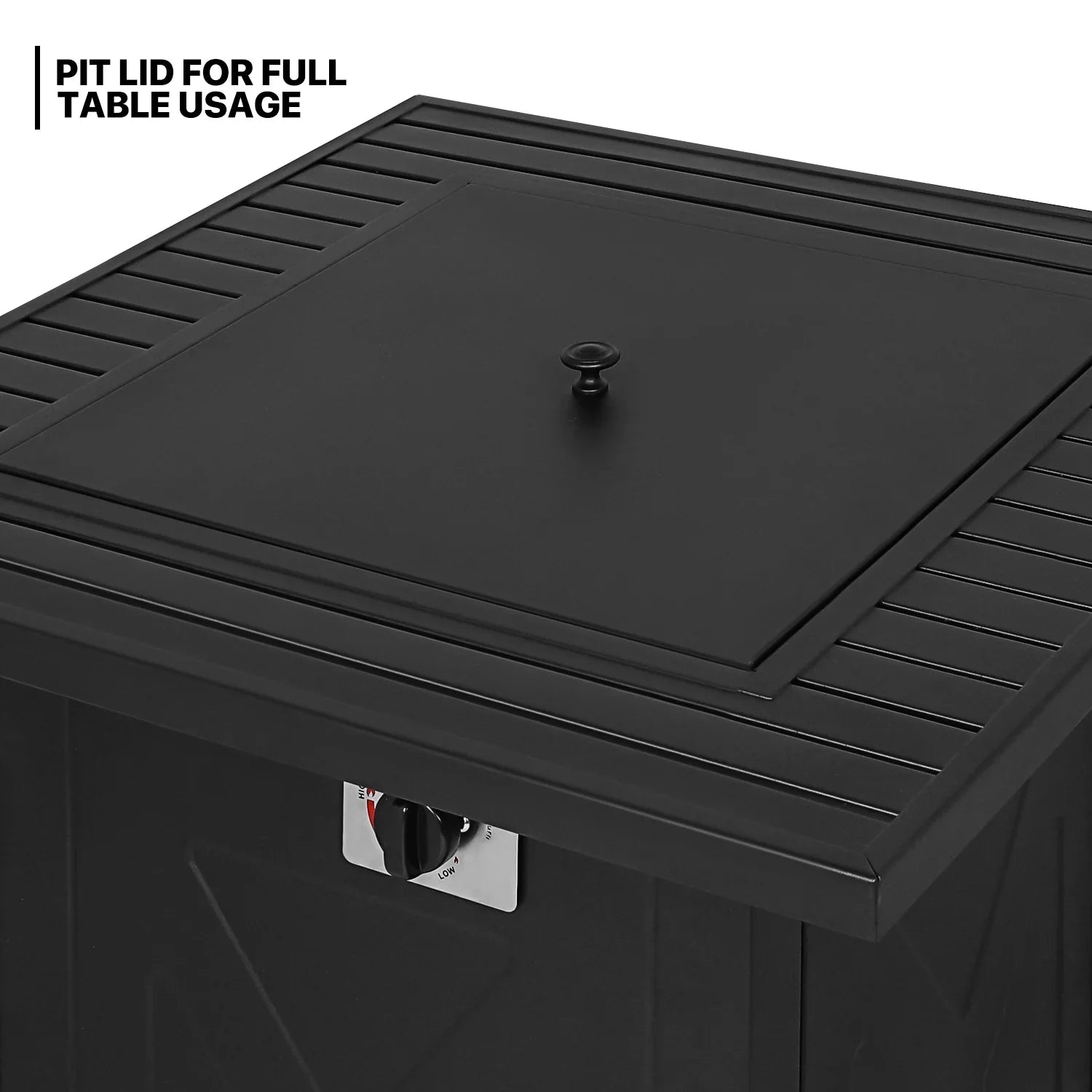 MoNiBloom 28" Fire Pit Table 50,000 BTU Square Propane Gas Fire Pit Table with Lava Rocks and Metal Lid for Outdoor Patio, Black