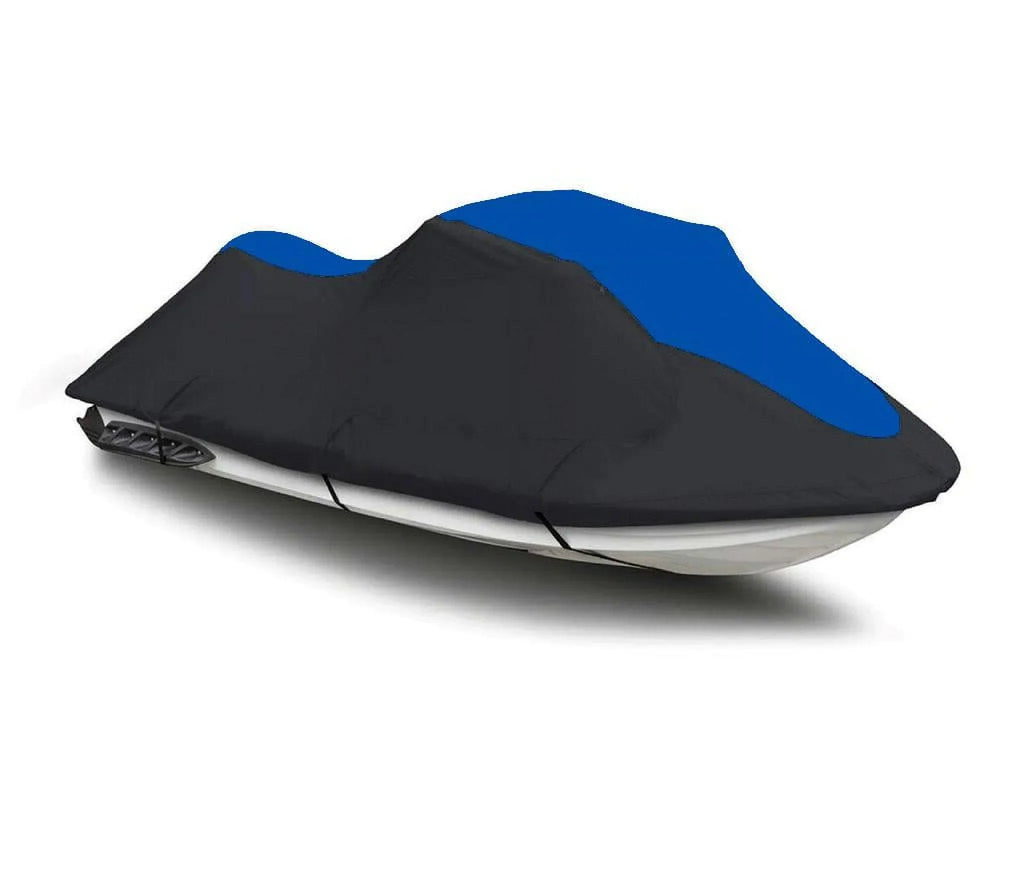 BLACK / BLUE HEAVY-DUTY, TOP OF THE LINE Cover Compatible for Kawasaki 750 ZXI / 900 ZXI 1995 1996 1997 Jet Ski Watercraft Cover 2 Seater