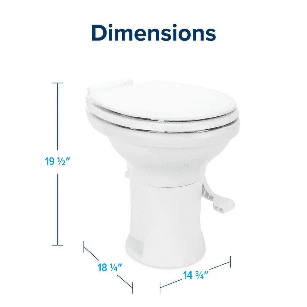 Camco Premium Ceramic Camper/RV Toilet | Features a Gravity Flush System with Convenient Foot Pedal & Full-Sized Ergonomic Design with 18-In Chair Height | Includes Soft-Close Wood Seat & Lid (41710)