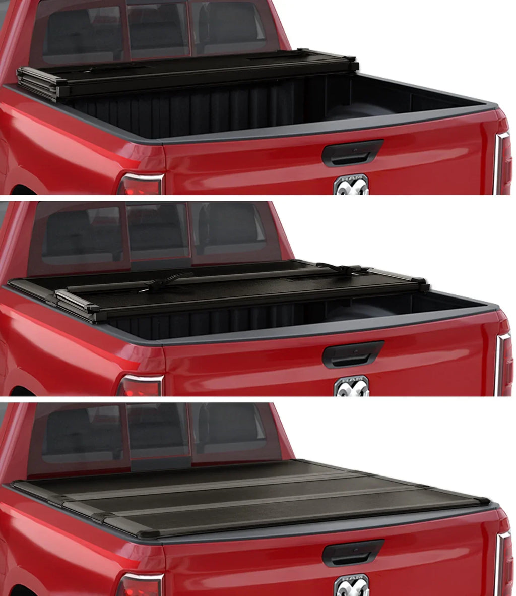 Kikito Professional FRP Hard Tri-Fold Truck Bed Tonneau Cover for 2003-2024 Ram 1500 2500 3500 6.4ft (74.6in) Bed Without | Rambox & Deckrail System |