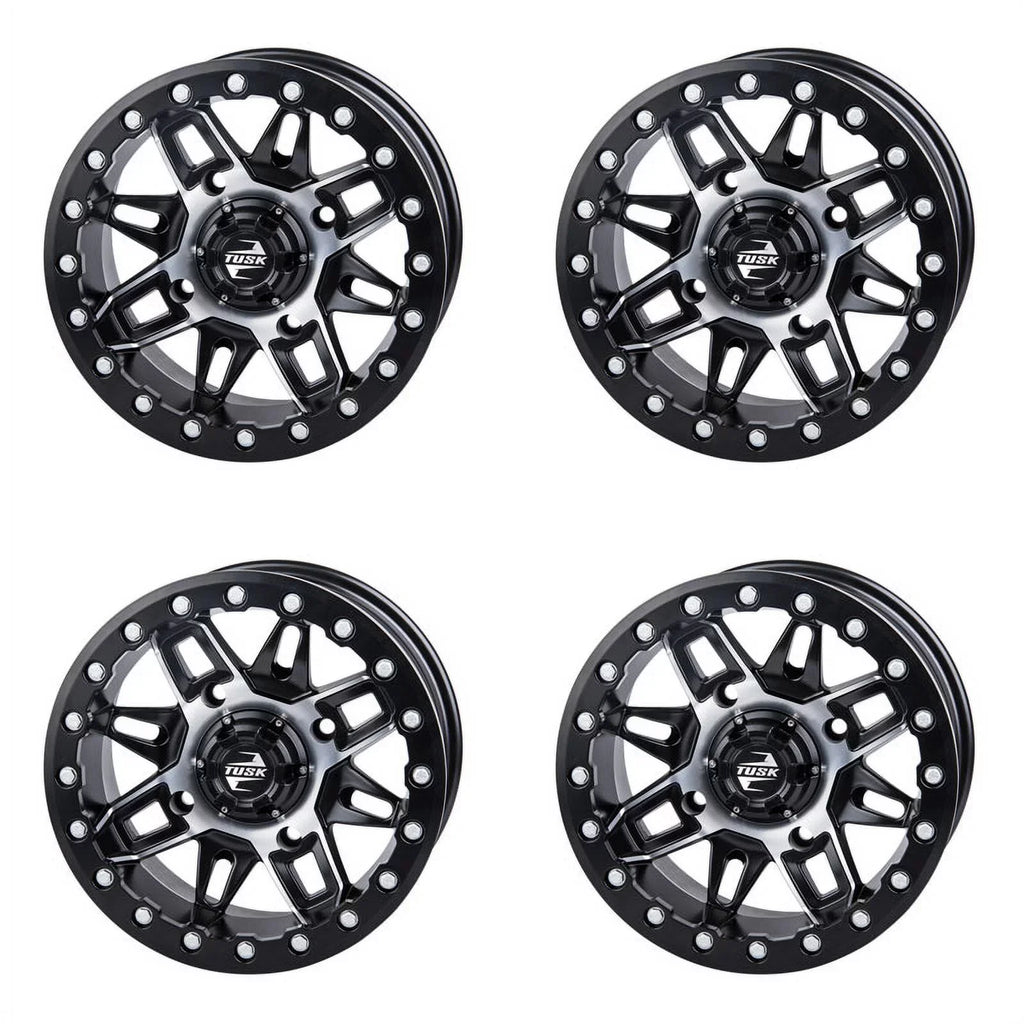 (4 Pack) 4/137 Tusk Wasatch Beadlock Wheel 15x7 5.0 + 2.0 Machined/Black For CAN-AM Defender HD10 Pro DPS 2020-2022