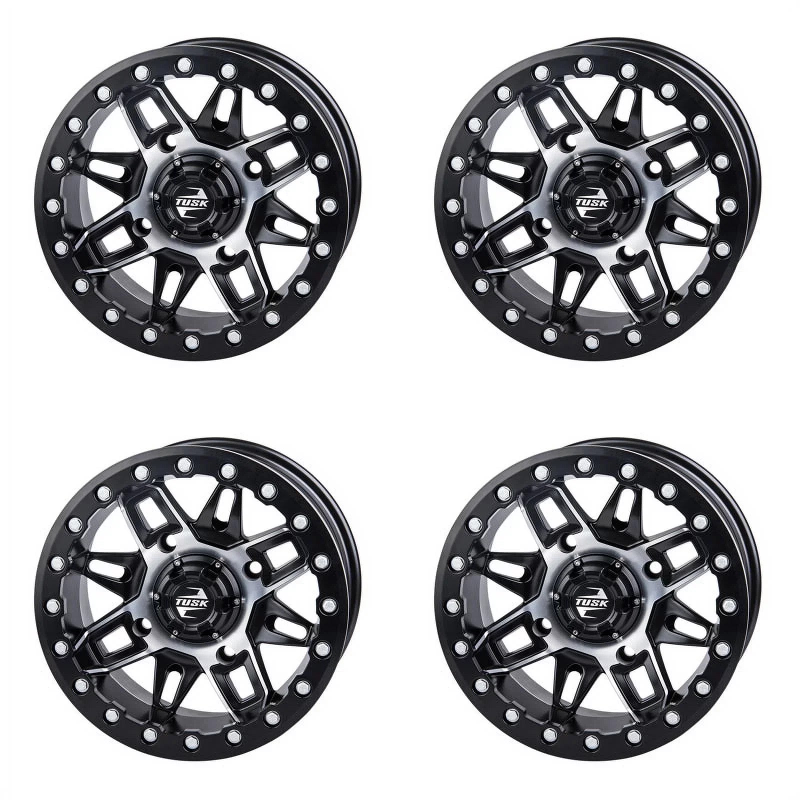 (4 Pack) 4/137 Tusk Wasatch Beadlock Wheel 15x7 5.0 + 2.0 Machined/Black For CAN-AM Defender HD10 Pro DPS 2020-2022