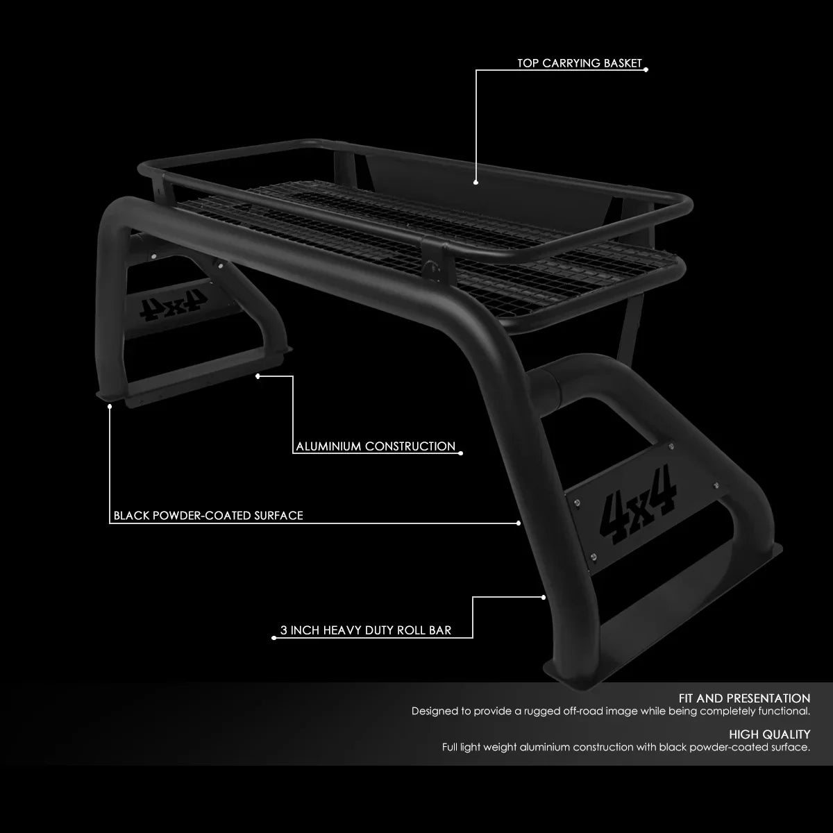 DNA Motoring TCRB-001 For 2007 to 2018 Toyota Tundra Styleside Truck Bed Heavy Duty Aluminum Roll Bar + Roof Cargo Rack Bracket Carrier 08 09 10 11 12 13 14 15 16 17