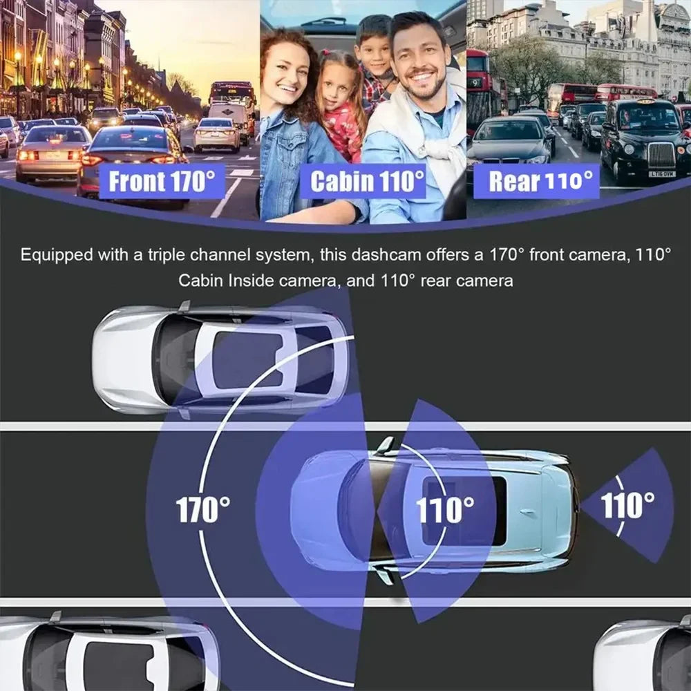 Pinnaco Dash Camera,Inside Rear Camera Dashcam Support 3-Lens Inside Rear Cam DVR Dash Camera Inch Screen 1080P DVR Dash Camera 2 Inch DVR 3-Lens 1080P 3-Lens 1080P Dash Nebublu