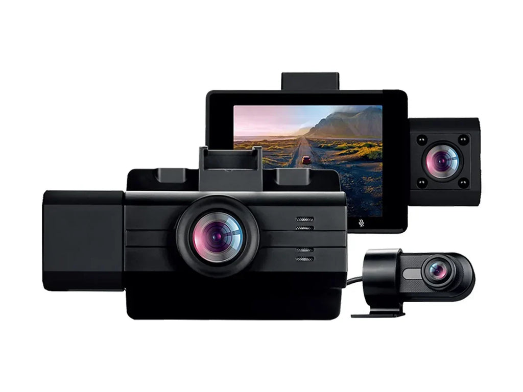 myGEKOgear by Adesso Scout Pro 2K 3-Channel Dash Cam Surveillance Edition with Front View, Cabin View, Rear - Wide Angle View - G-Sensor GOSP32G