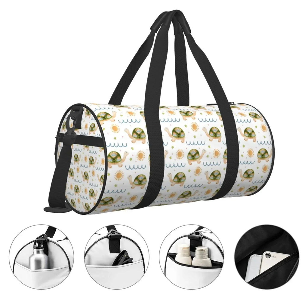 Coaee Sea Turtle Basking in the Sun Large Capacity Travel Luggage Bag Cylinder Gym Bag Waterproof Sports Bag with Pocket and Compartment