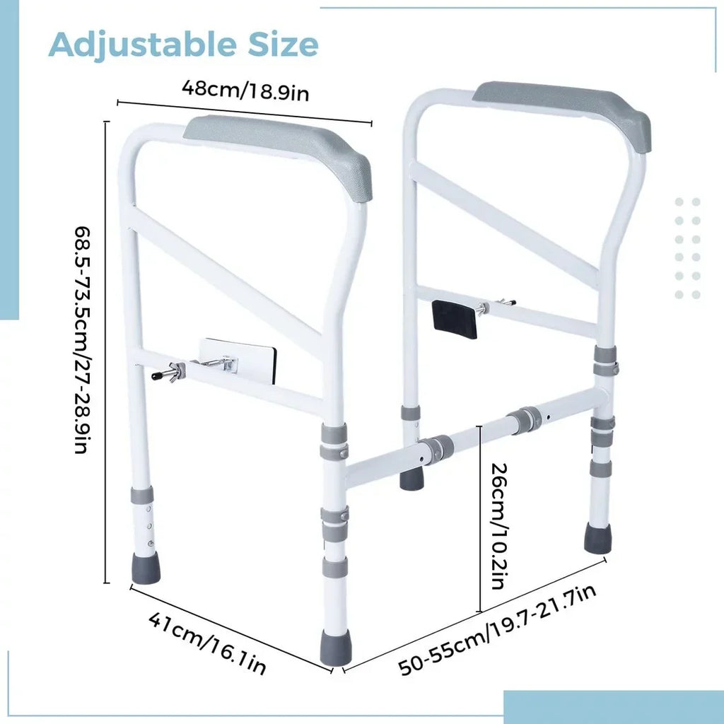 Toilet Safety Rails for Elderly, Adjustable Toilet Support Frame, Toilet Standing Aid for Disabled, Toilet Safety Handles with Large Non-Slip Mats, Free-Assembly, Fit All Toilets