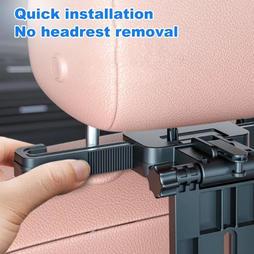Nebublu Adjustable Car Seat Travel Table, Multifunctional Foldable Back Seat Food Tray with Phone Holder， Black