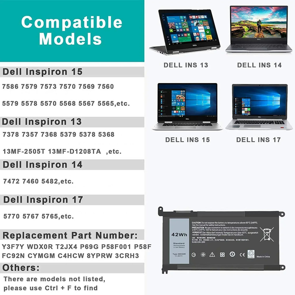 10x Battery WDX0R For Dell Inspiron 15 5567 5568 13 5368 7368 7569 7579 FC92N