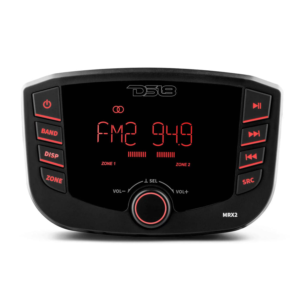DS18 MRX2 HYDRO Round Marine Headunit with 2 Zones, RGB Lights, and Bluetooth