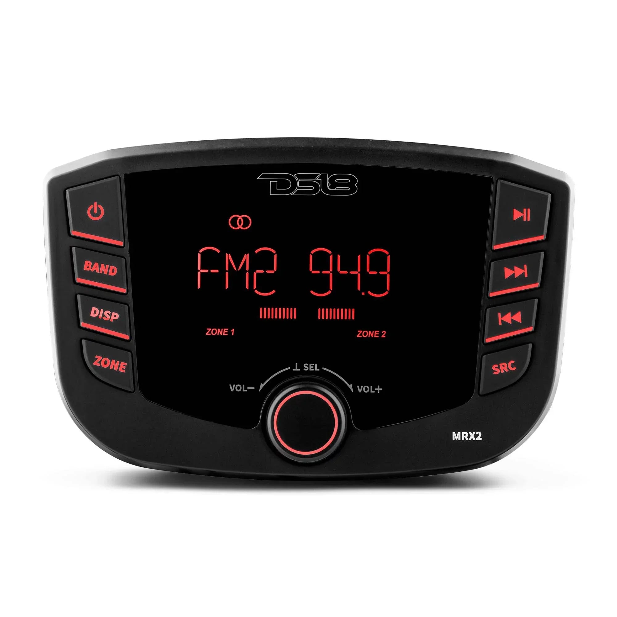 DS18 MRX2 HYDRO Round Marine Headunit with 2 Zones, RGB Lights, and Bluetooth